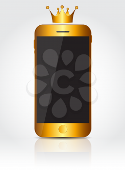 New Realistic Gold Mobile Phone With Black Screen. Vector Illustration. EPS10