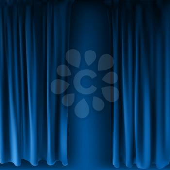 Realistic colorful Blue velvet curtain folded. Option curtain at home in the cinema. Vector Illustration. EPS10