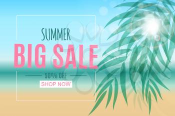 Abstract Summer Sale Background with Palm Leaves. Vector Illustration EPS10