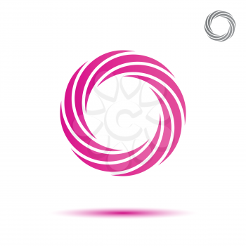 Pink segmented circular spiral, o letter, logo vector sign, eps 8