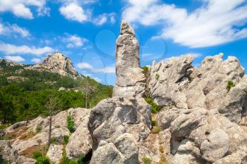 Natural landscape. Mountains and dramatic sky on a background. Corsica, France, Ospedale region