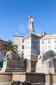 Ajaccio, France - July 7, 2015: Statue of Napoleon Bonaparte in Roman garb, historical center of Ajaccio. Corsica, France