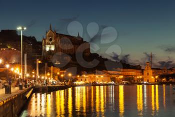 Night cityscape of old Gaeta town, Italy