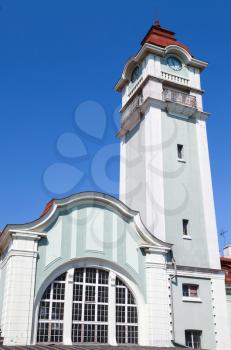 Central railway station of Burgas, facade with clock tower