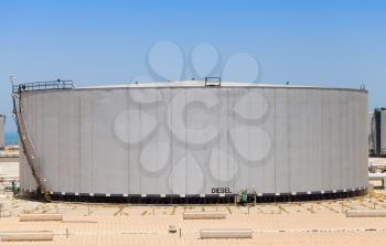 Big gray tank with diesel fuel in Saudi Arabia