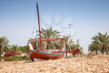 Stylized Arabic wooden ship. Monument in Ras Tanura, Saudi Arabia