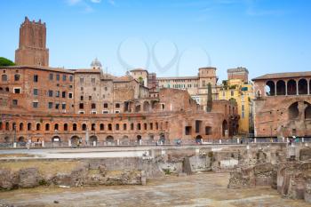 Ruined remains of ancient Imperial forums in Rome Italy