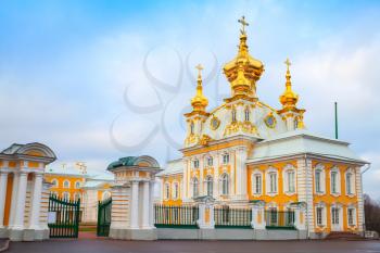 St. Petersburg, Russia - November 9, 2014: Church of Saints Peter and Paul in Peterhof, St. Petersburg, Russia. It was build in 1747-1751 by Rastrelli architect