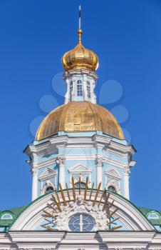 Orthodox St. Nicholas Naval Cathedral, fragment with golden dome, St. Petersburg, Russia