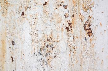 Old white rusted metal wall texture, frontal background photo