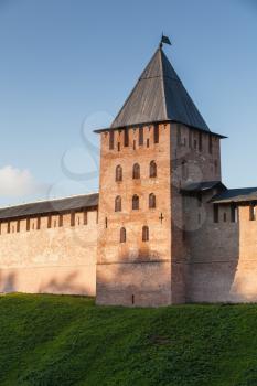 Novgorod Kremlin also known as Detinets. Tower and walls. It was built between 1484 and 1490. World Heritage Site