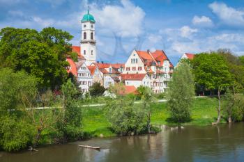 Germany. Regensburg Danube River landscape in bright summer day