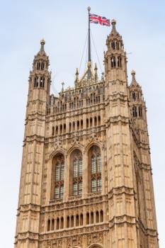 Victoria Tower,  square tower at the south-west end of the Palace of Westminster in London
