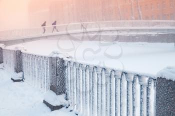Kolomna bridge over Griboyedov Canal at winter day. Cityscape of Saint-Petersburg, Russia
