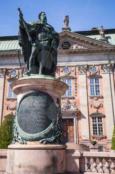 Gustavo Erici statue in front of Riddarhuset or House of Nobility. in Stockholm, Sweden