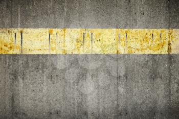 Abstract concrete background texture, empty wall with yellow stripe