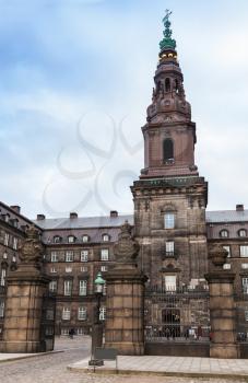 Christiansborg Palace, a palace and government building on the islet of Slotsholmen in Copenhagen, Denmark. The chapel dates to 1826, The showgrounds were built 1738-46, in baroque style