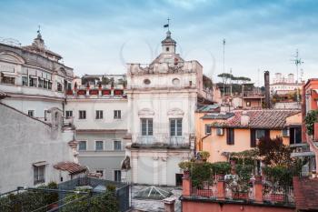 Morning skyline of old Rome, Italy. Via del Corso street view