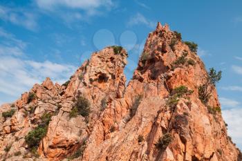 Red rocks in Calanques de Piana, Corsican rocks located in Piana, between Ajaccio and Calvi, in the gulf of Porto