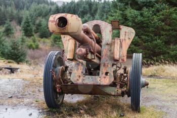 Old rusted German cannon from The Second World War period. Trondheim region, Norway
