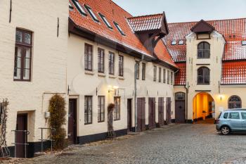 Traditional living houses in old town of Flensburg, Germany
