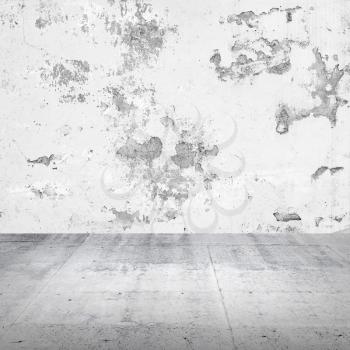 Abstract empty white interior with damaged concrete wall