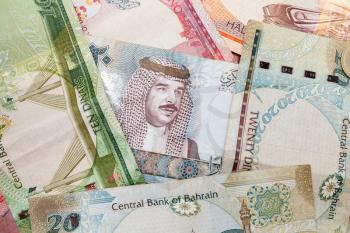 Modern Bahrain dinars banknotes, close up background