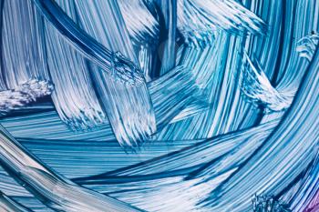 Abstract blue oil painting fragment with rough brush strokes and tonal correction