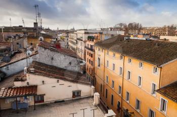 Old Rome, Italy. Via del Corso street view, photo taken from the roof