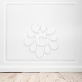 Abstract square empty interior background, white wall and wooden floor