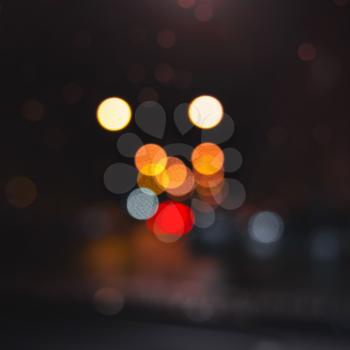 Colorful blurred lights, bokeh optical effect. Square abstract photo background