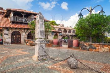 Street view of Altos de Chavon, mediterranean style European village located atop the Chavon River in La Romana, Dominican Republic
