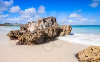Coastal rocks. Macao Beach, landscape of Dominican Republic, Hispaniola Island