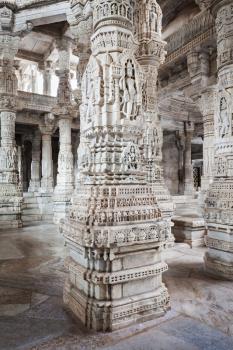 Interior of Ranakpur Temple in Rajasthan, India