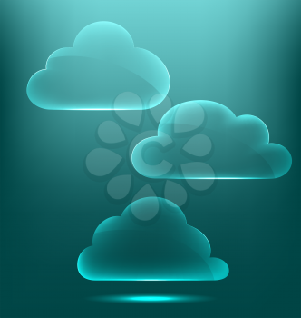 Glassy infographic clouds icons on cyan background
