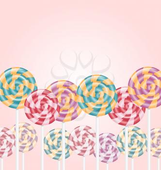 Multicolored lollipops on pink background