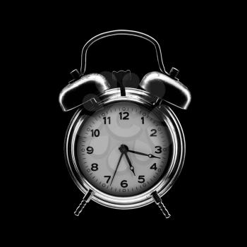 Classical alarm clock isolated on black