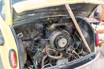 Old car engine close up