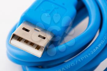 Close-up view of a blue USB connector