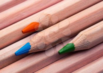 Closeup of wooden pencils tips