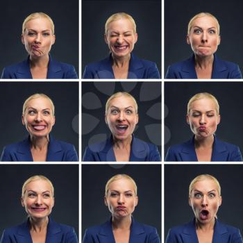 Set of young blond woman making various expressions