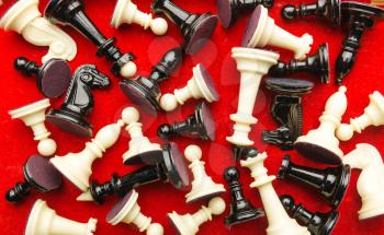 Up view of chess figures in the box 