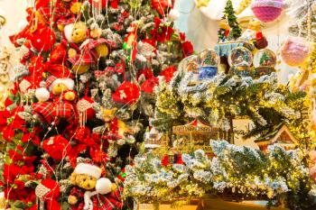 Christmas decor, xmas tree decorative design, new year. Winter holiday celebration