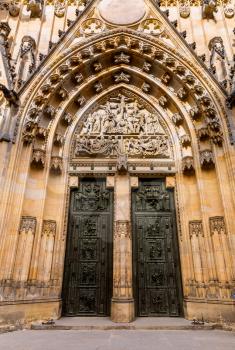 Cathedral church entrance, Prague, Czech Republic, Europe. European town, famous place for travel and tourism