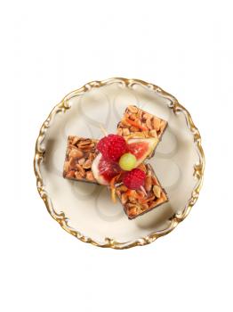 Peanut wafer cookies garnished with fresh fruit