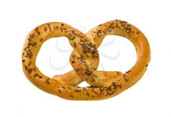Pretzel topped with caraway and salt