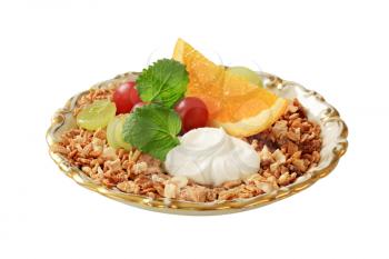 Breakfast cereal, fresh fruit and sweet cream cheese