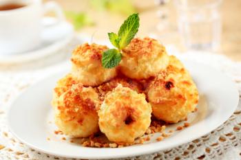 Pille of coconut macaroons on plate