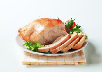 Sliced roast skinless turkey breast