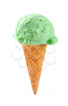 Avocado lime ice cream cone isolated on white